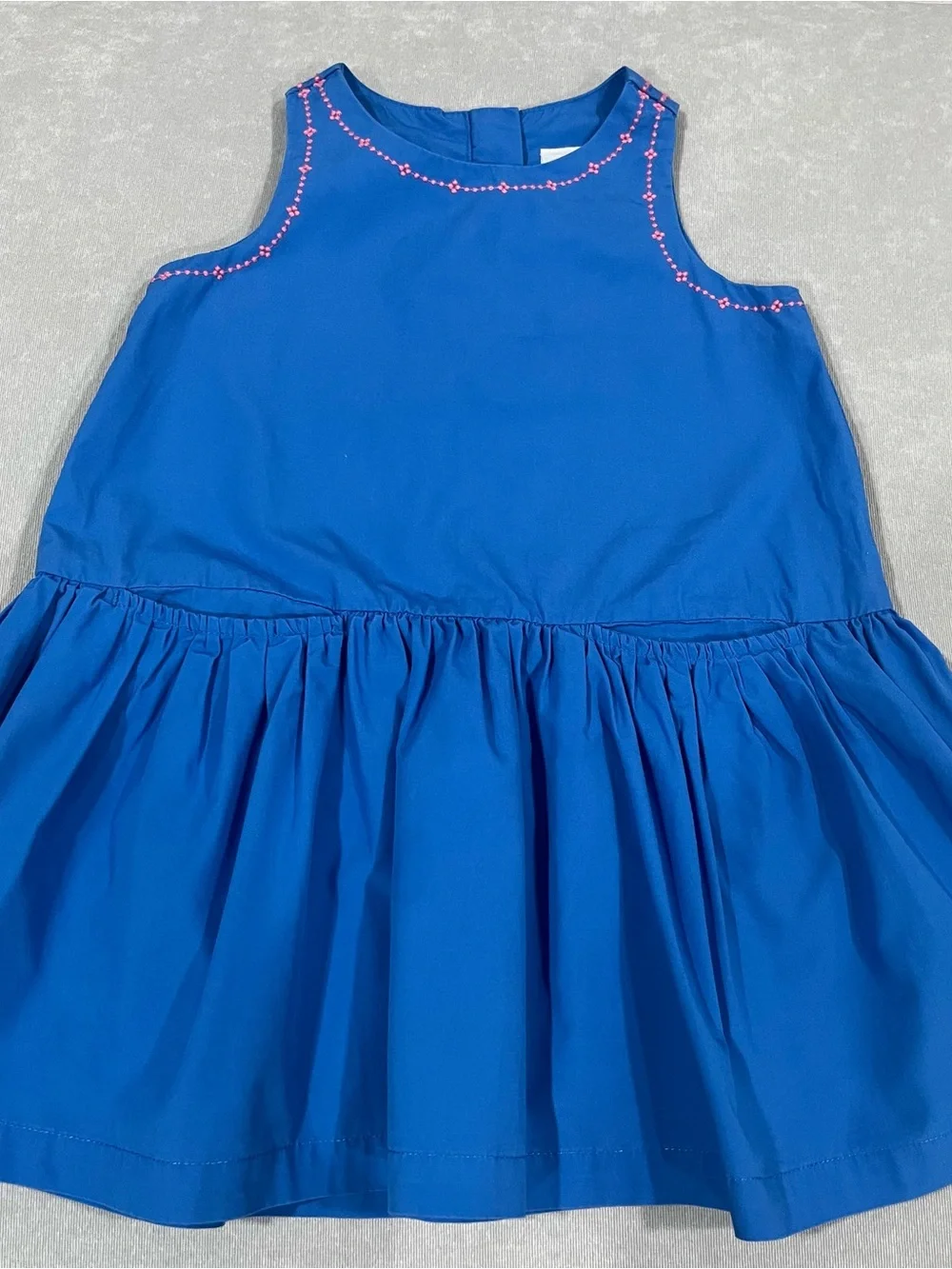 Hanna Anderson Play Blue Cotton Dress with Pink Embroidery